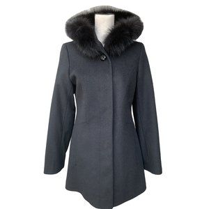 Genuine Fox Trim Hooded Coat Sz S